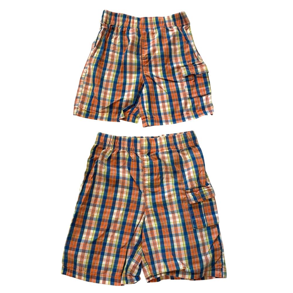 Nickelodeon Boys 5T Matching Shorts Set Lot of 2 Orange Blue Plaid Cotton